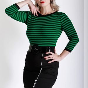 Bonsai Kitten Rita Green Stripe Top NWT